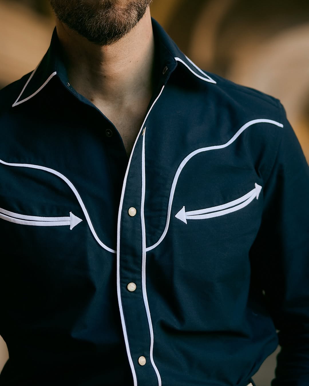 Navy Pinpoint Oxford Sartorial Western Shirt - 2