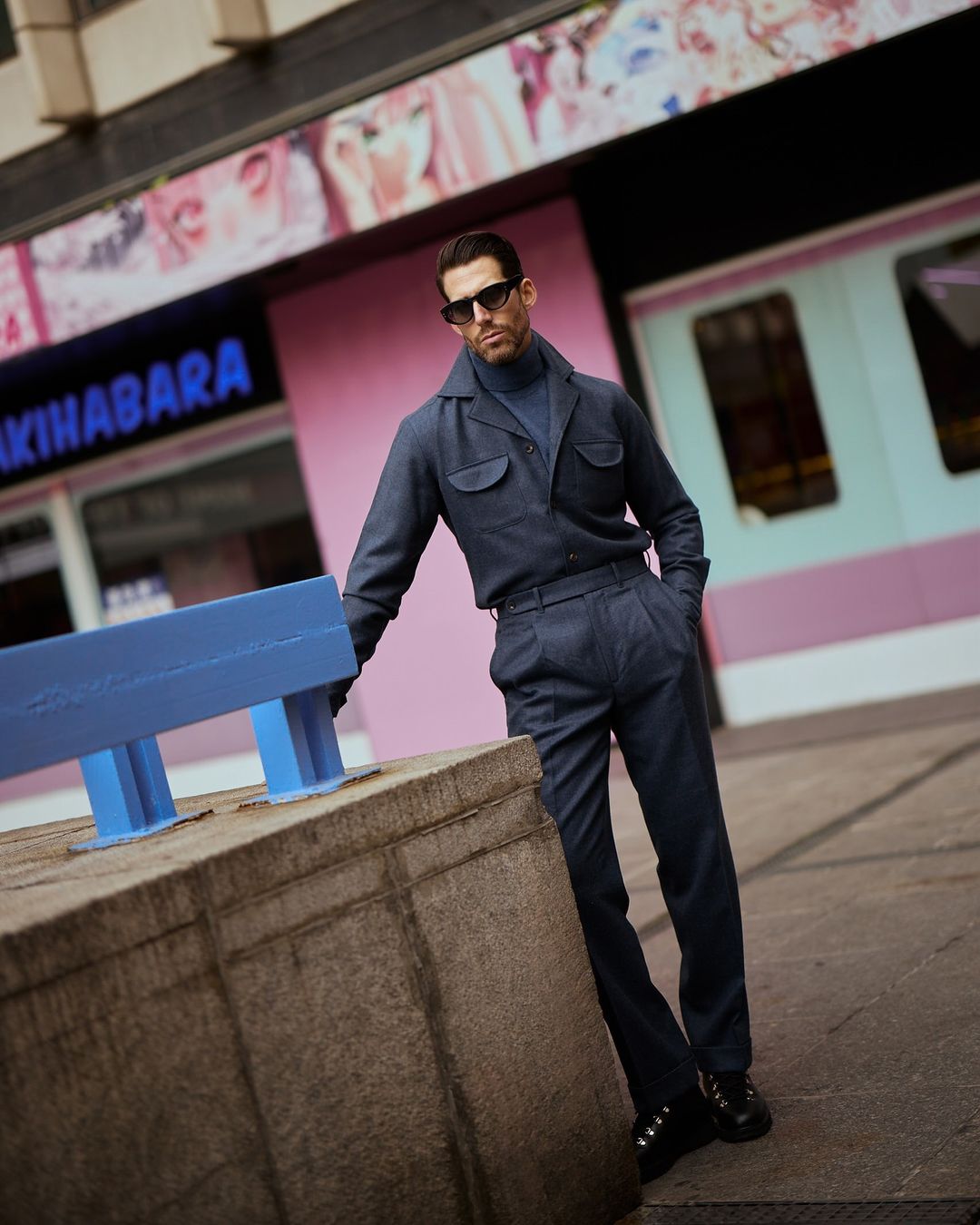 Dugdale Navy Blue Wool Flannel Shirt Jacket - 5