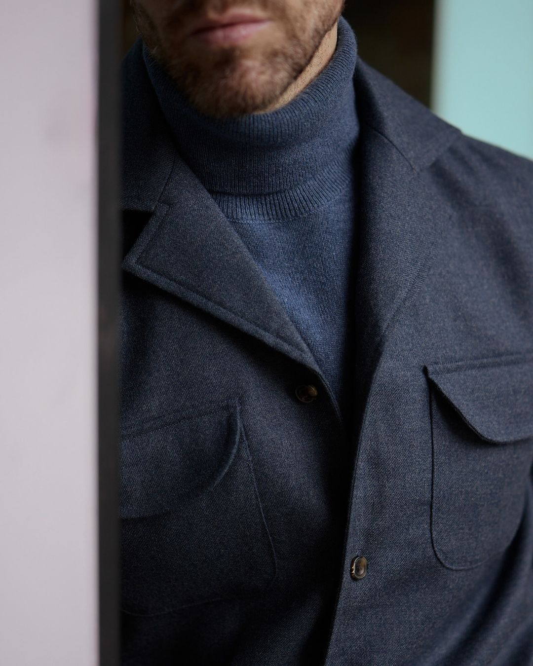 Dugdale Navy Blue Wool Flannel Shirt Jacket - 6