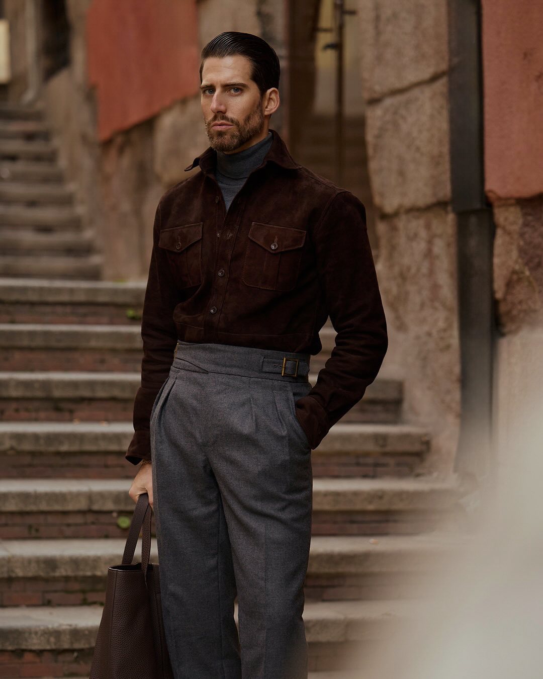 Custom Men's Gurkha Pant in Dugdale Dark Grey Wool Flannel