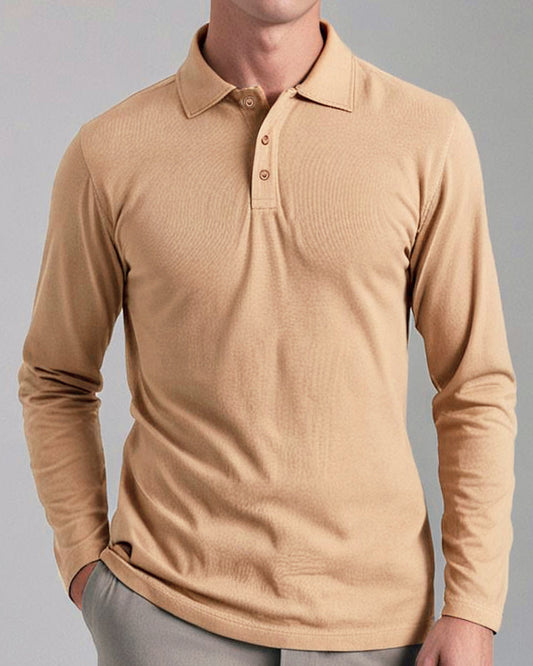 EZS Aria Beige Long Sleeve Polo