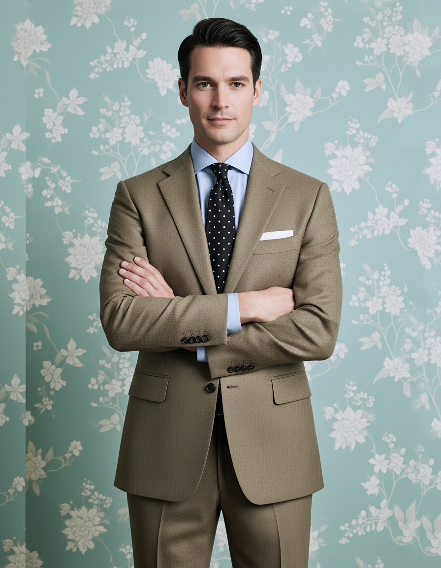 Dugdale Olive Beige Wool Flannel  suit - 7