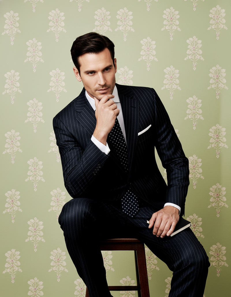 Navy Wool Pinstripes Suit