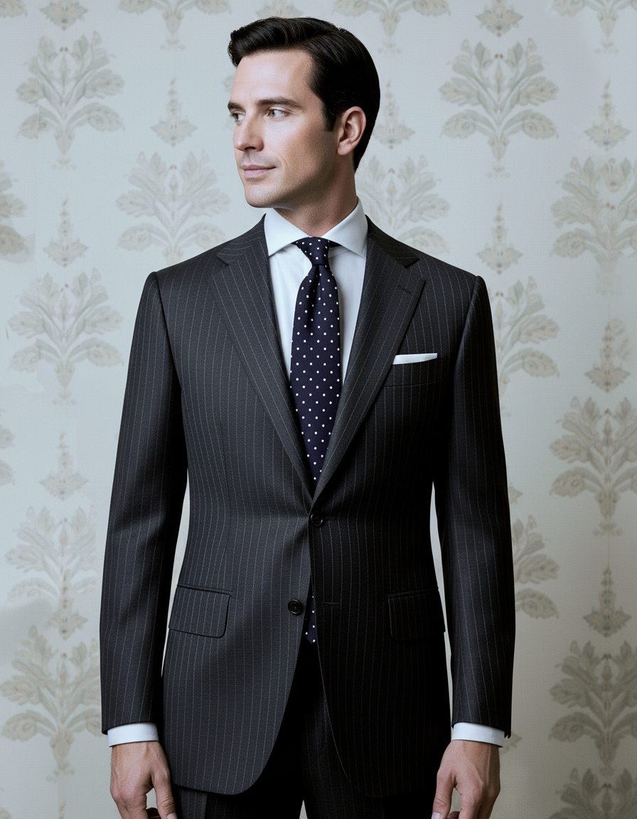 Dark Grey Wool Pinstripes Suit