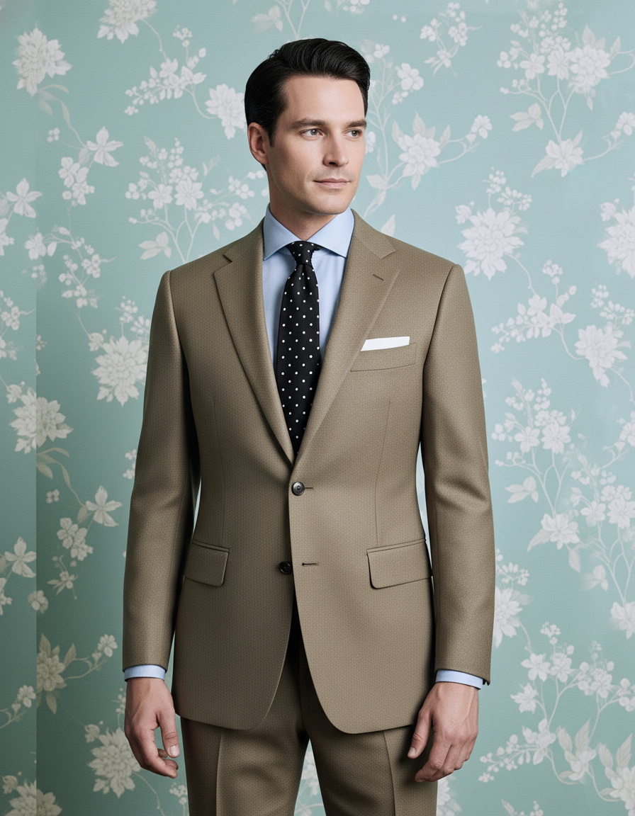 Dugdale Olive Beige Wool Flannel  suit
