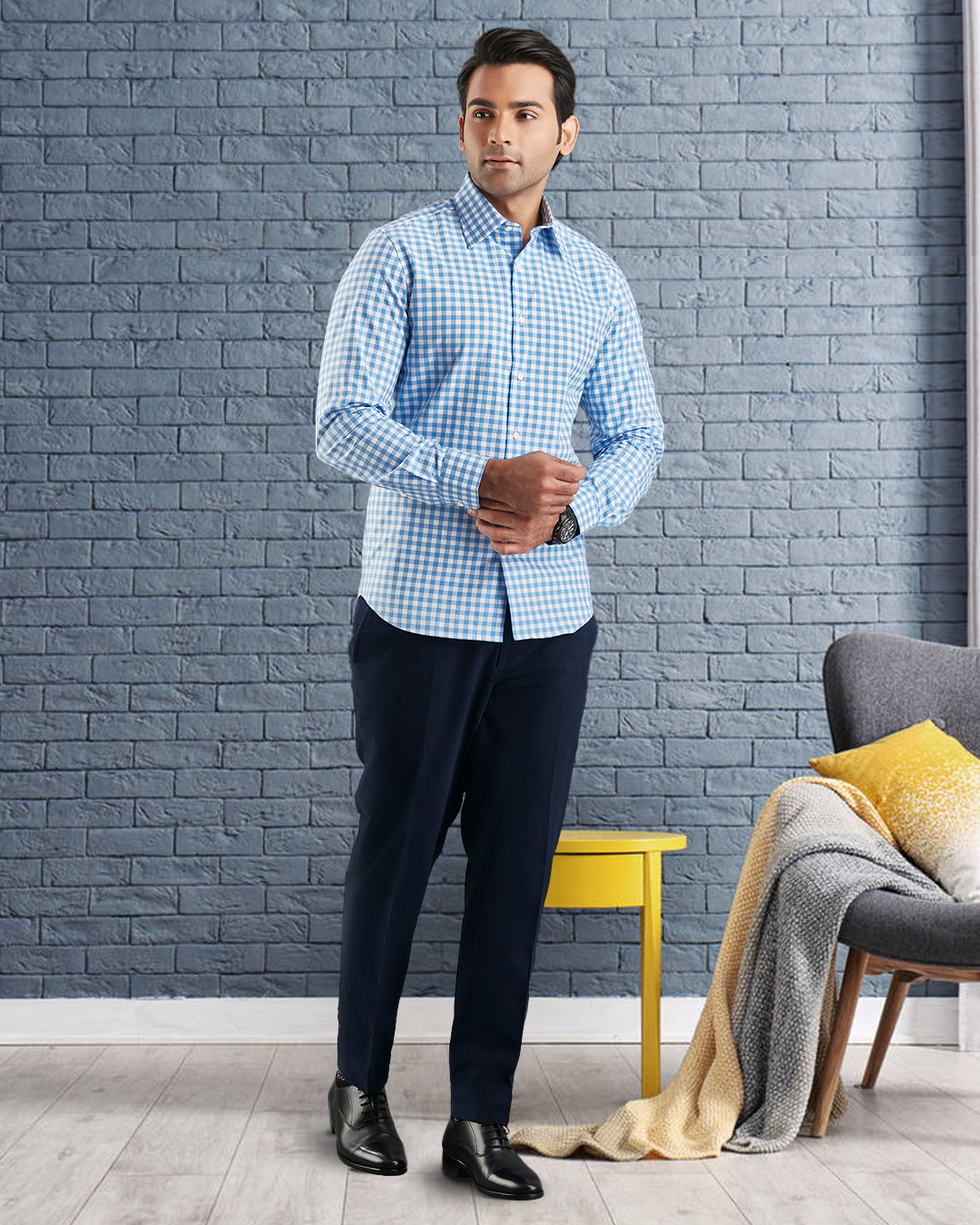 Blue on White Broad Gingham Checks Shirt - 2