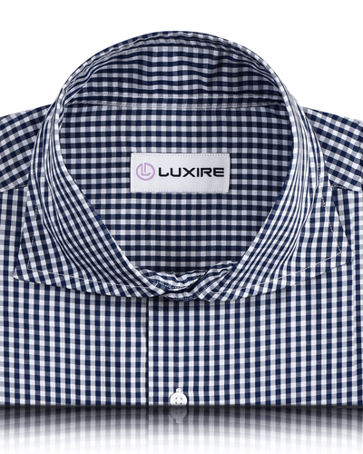 Dark Denim Blue Small Gingham on White Shirt