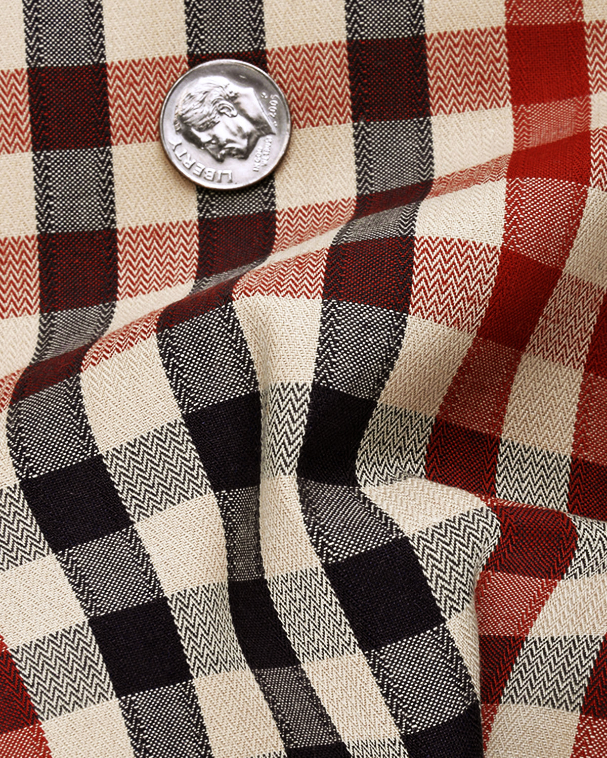 Checks: Red Navy Macro Gingham Herringbone Shirt - 4