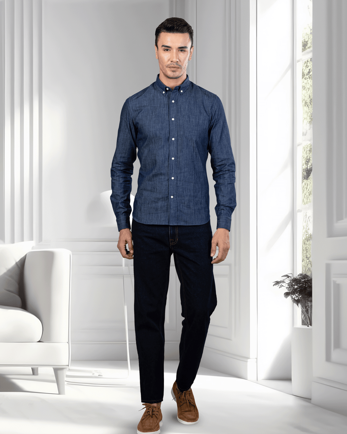 Fade Washed Dark Indigo Jeans - 4