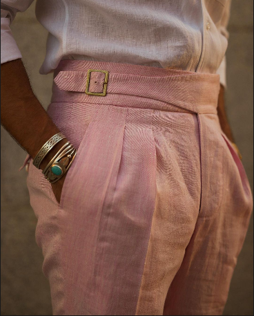 Gurkha Pants in Brisbane Linen Pink Twill - 1