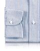 Cuff of the custom oxford shirt for men by Luxire in white with blue university stripes