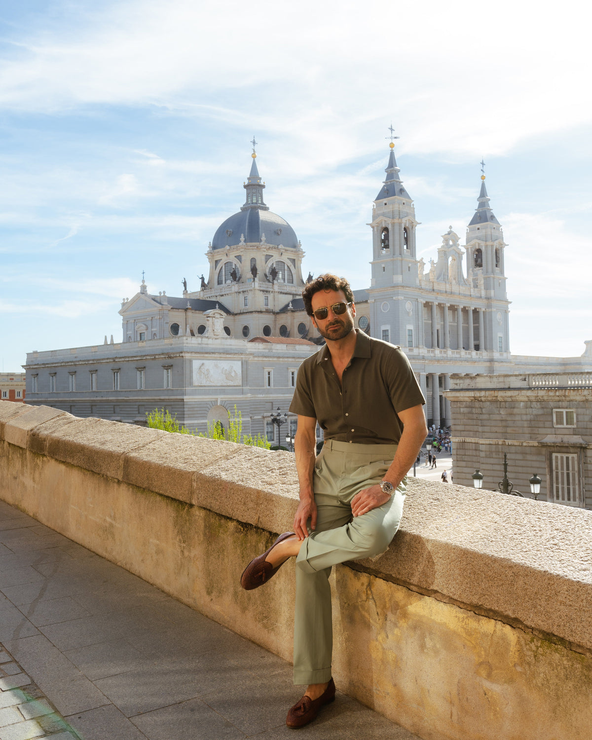 Olive Green Linen Cotton Camp Collar T-Shirt - 11
