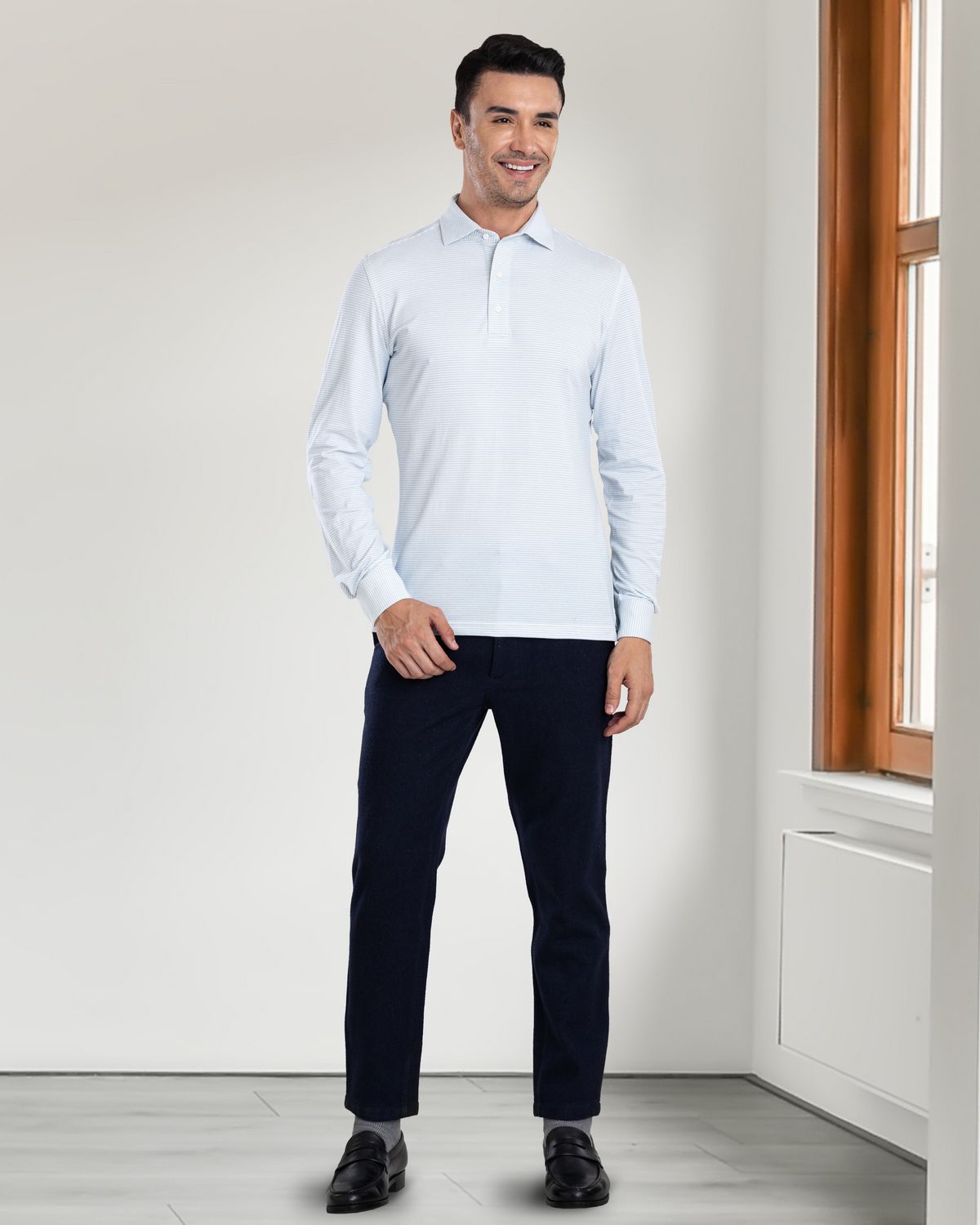 Light Blue White Candy Stripes Polo T-Shirt - 6