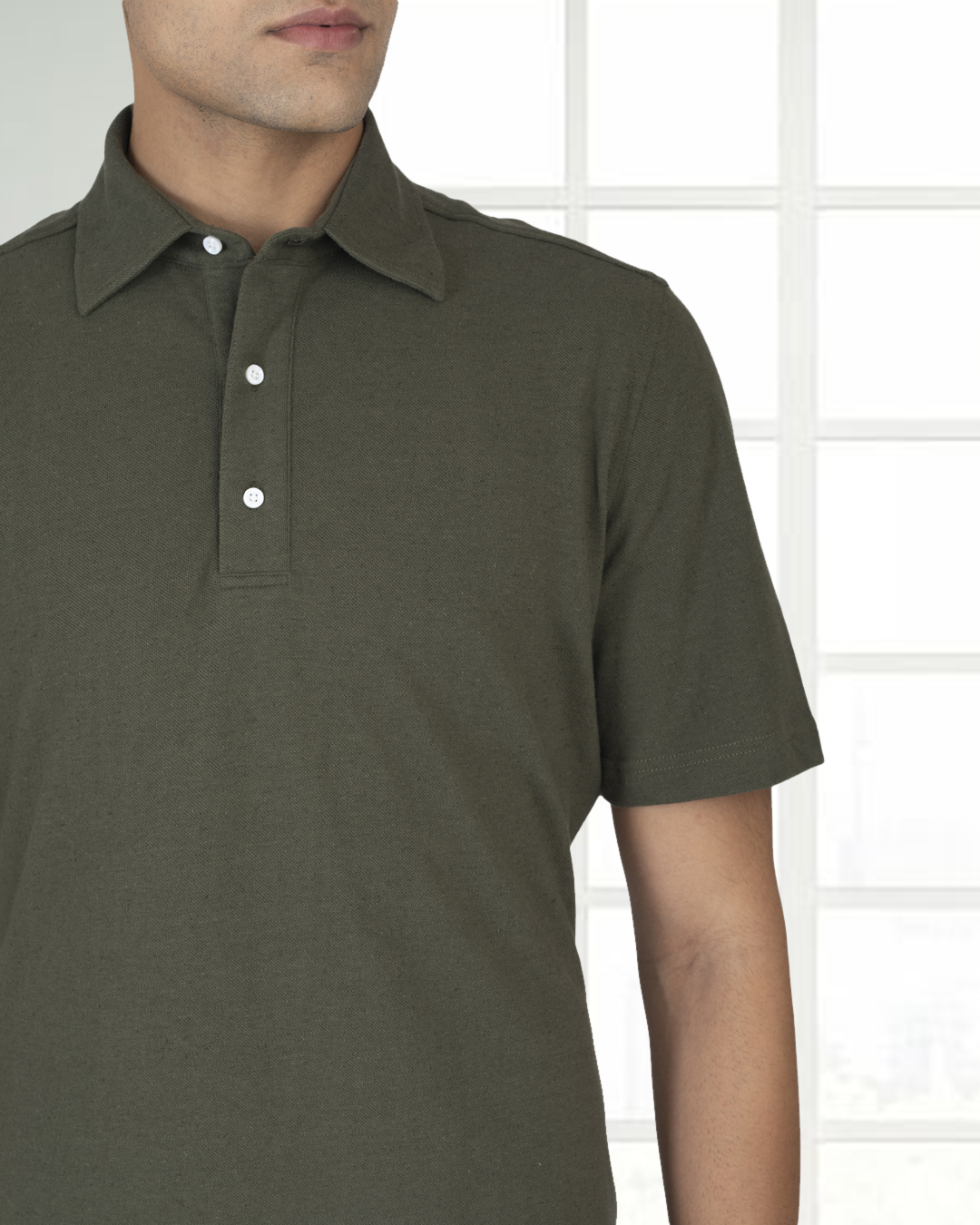 Olive Green Linen Cotton Polo T-Shirt - 6