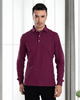 Model wearing mens wool jeans by Luxire in black wearing purple shirt