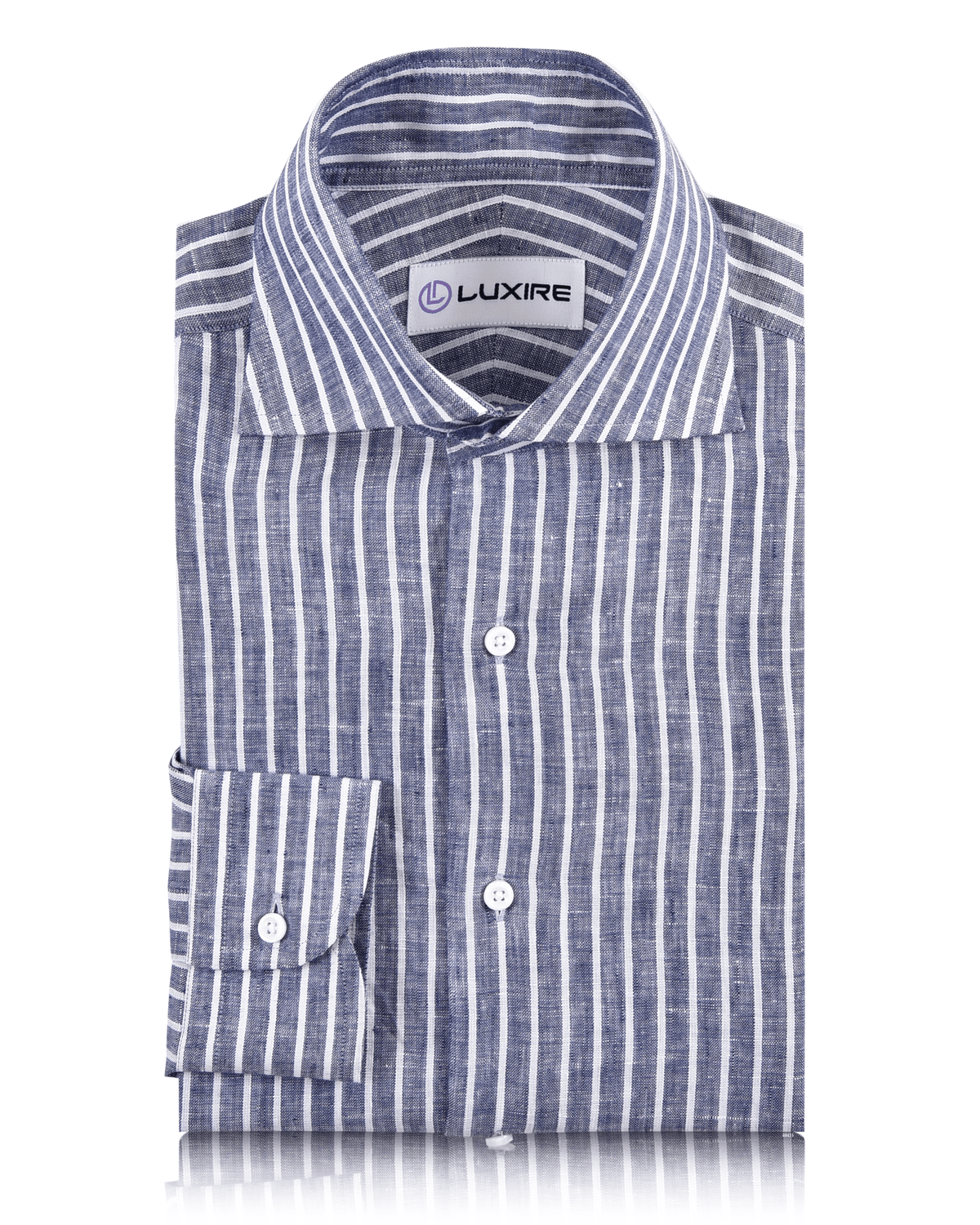 Linen:Blue Chambray with White Stripes Shirt - 1