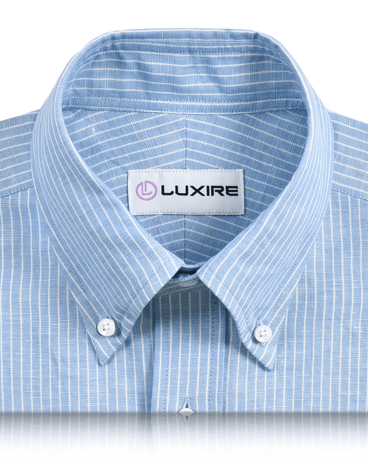 Cotton Linen : White Pin Stripes On Blue Shirt - 2