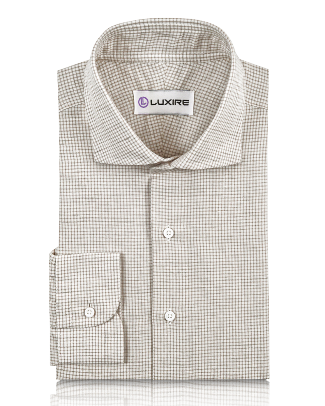 Cotton Linen: Fade Brown Graph Checks On White Shirt - 1