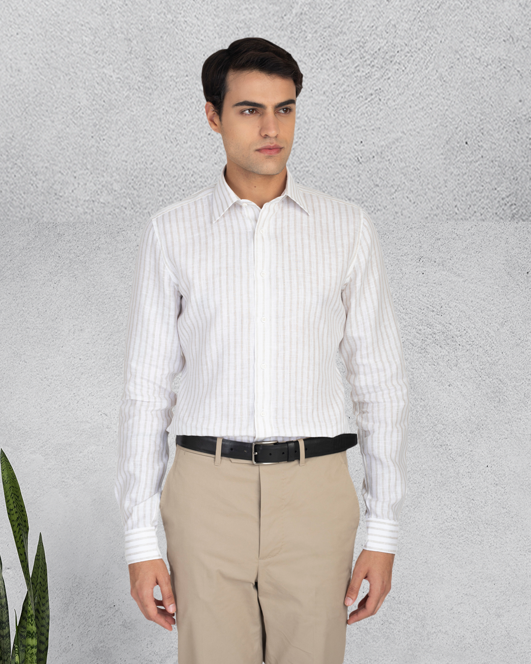 Ecru White Wide Stripes Linen Shirt - 2