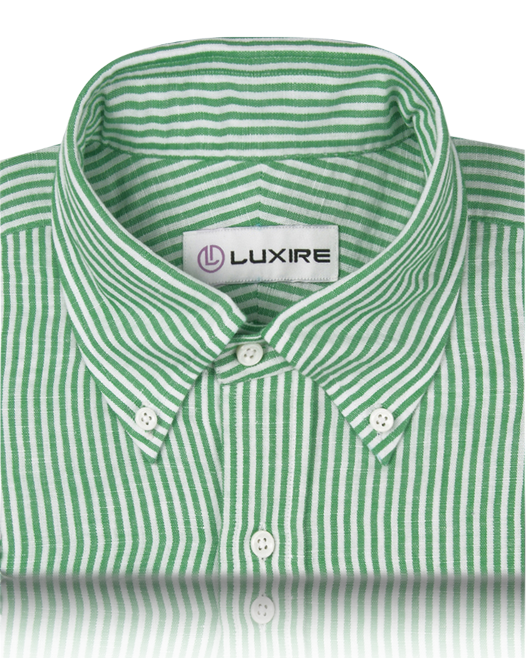 Cotton Linen: Classic Green White Candy Stripes Shirt - 2