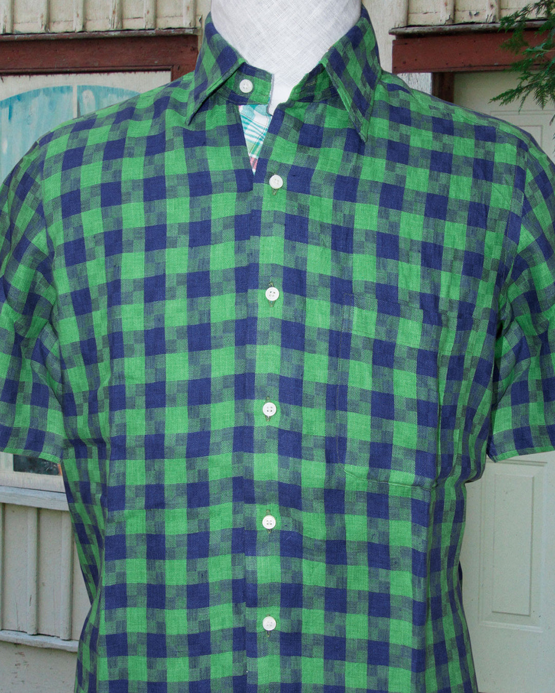 Linen: Indigo Blue Green Madras Gingham - 6