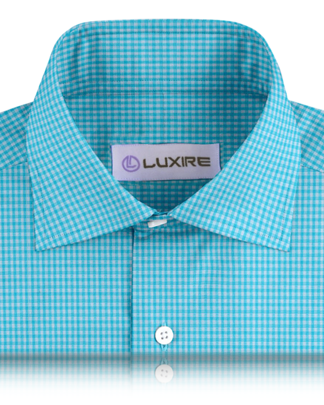 Linen: Light Blue White Gingham Checks Shirt - 2