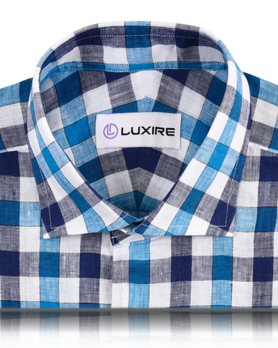 White Blue Navy Gingham Linen Shirt