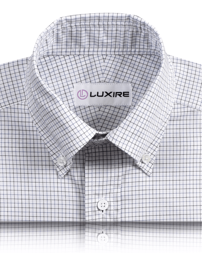 Blue Black Tattersall Checks on White Shirt