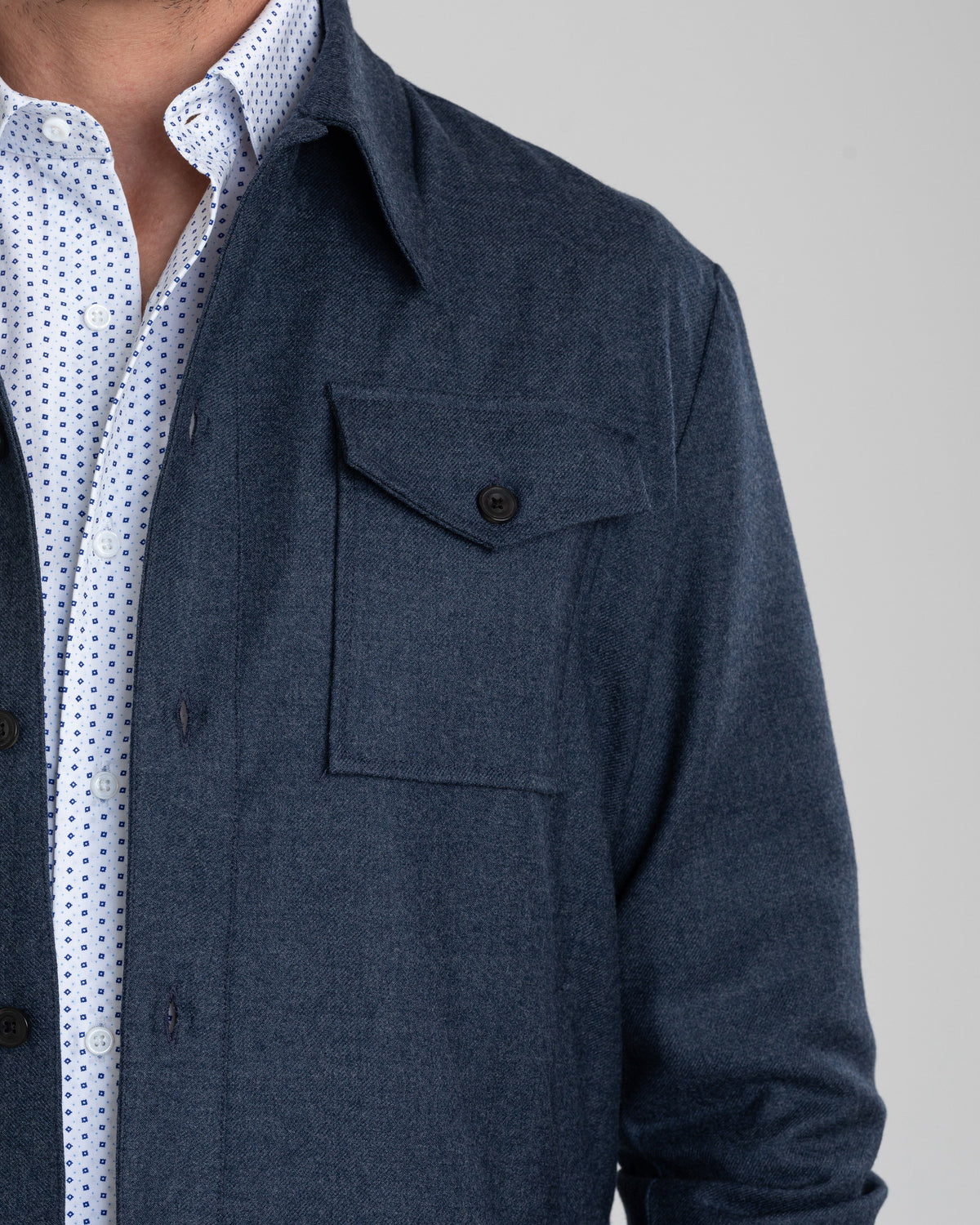 Dugdale Navy Blue Wool Flannel Shirt Jacket - 3