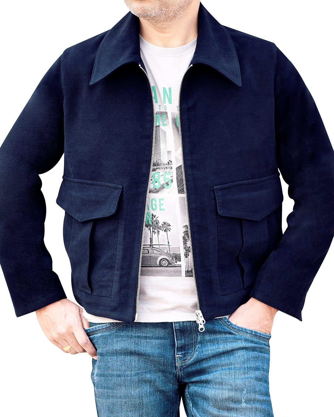 Zegna Dark Blue Cashco Moleskin Shirt Jacket - 1