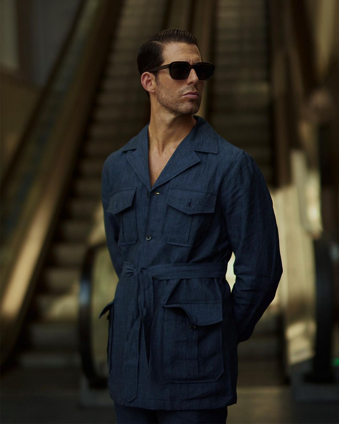 Safari Jacket in Linen Dark Indigo - 3