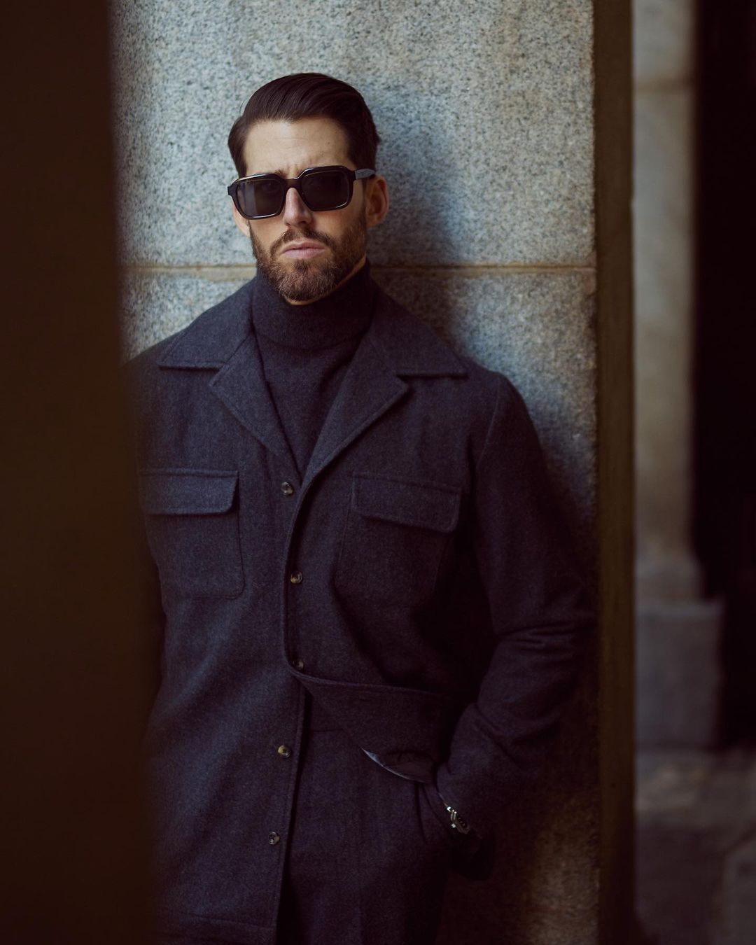 Shirt Jacket in Charcoal Grey Wool - 5