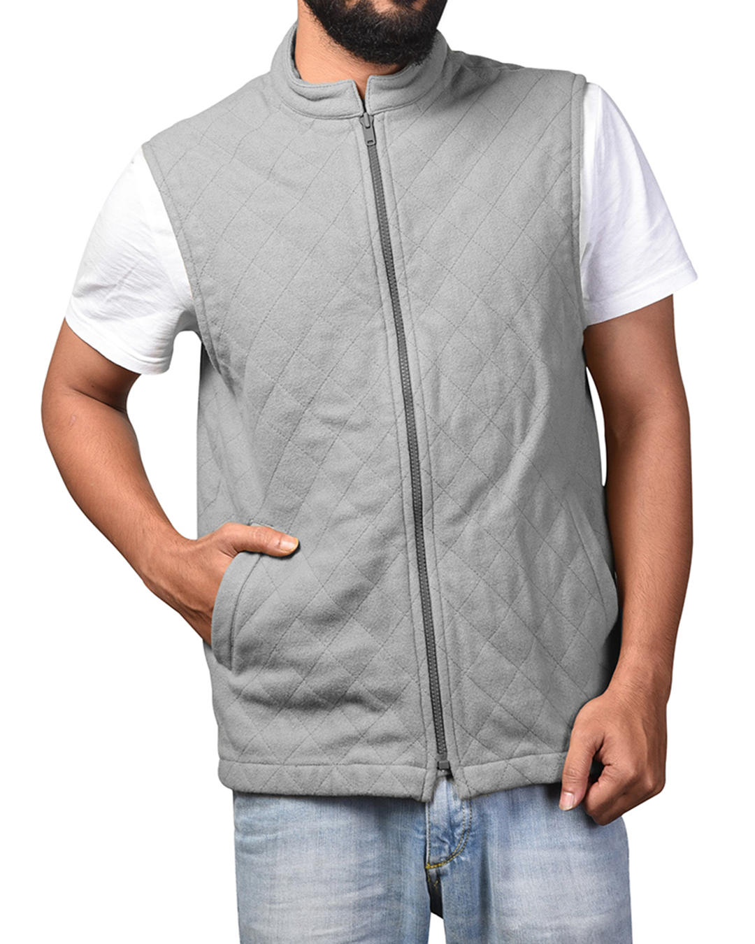 Quilted Gilets in Grey Wool Flannel - 1