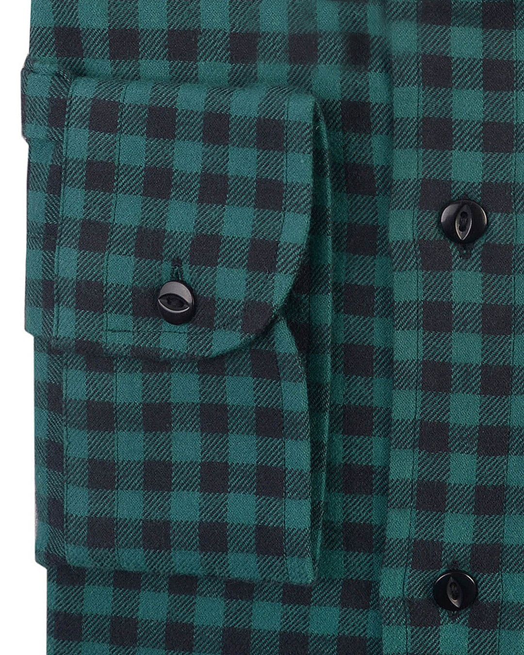 Green Black Gingham Twill Flannel Work Shirt - 3