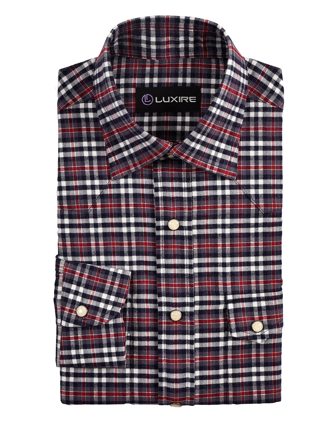 Red Navy Checks Flannel Shirt - 1