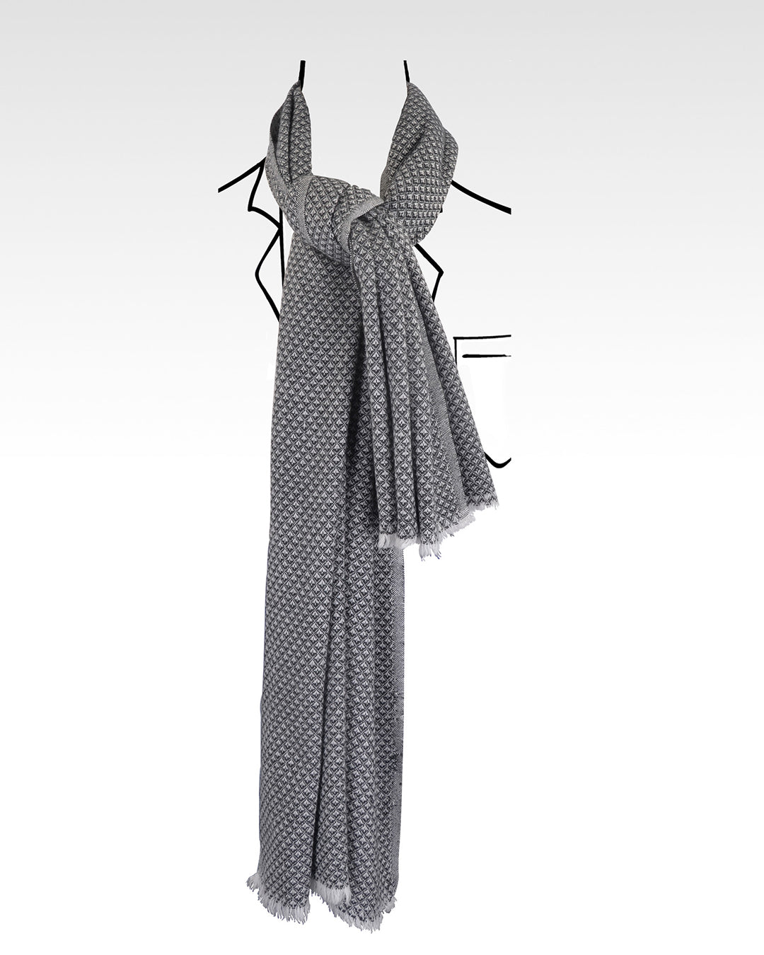 Soft Cashmere Wool Scarf - Black and White Diamond Pattern - 1