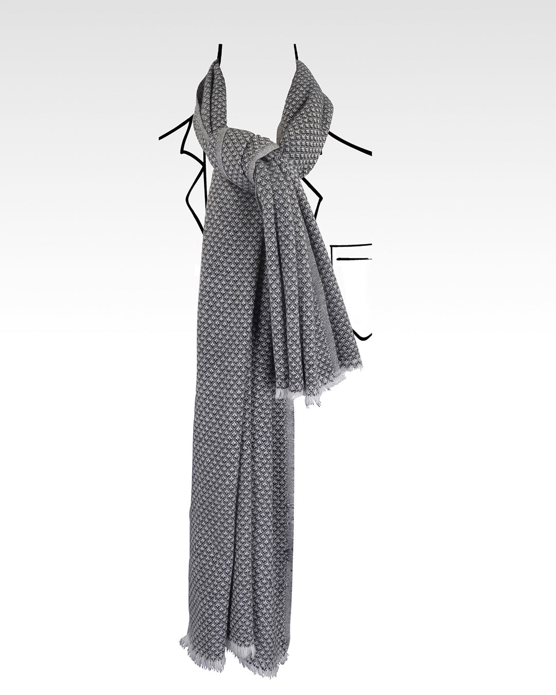 Soft Cashmere Wool Scarf - Dove brown zig-zag pattern - 1