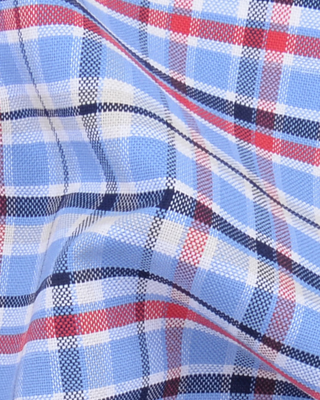 Red Blue Cream Plaid Checks Oxford - 3