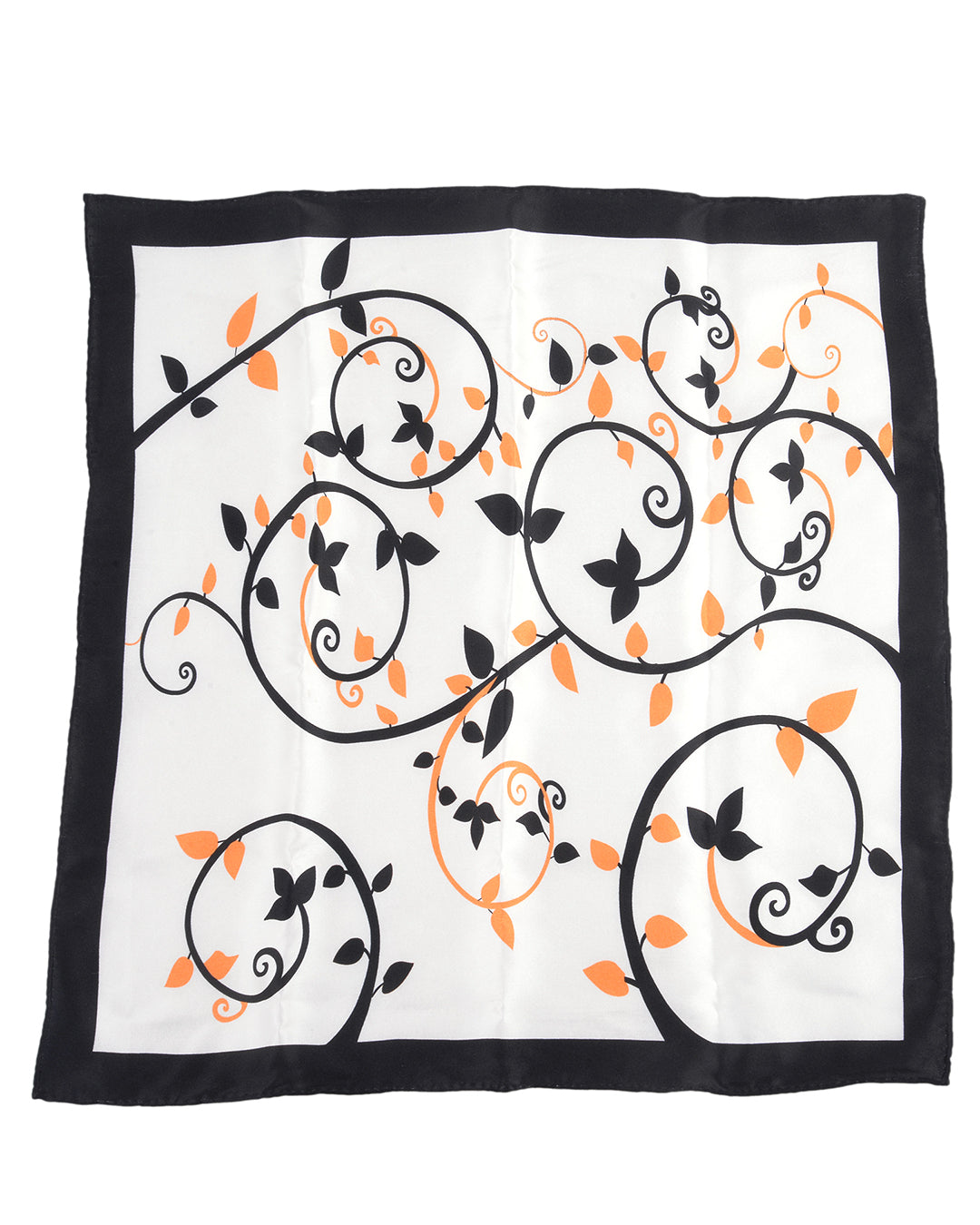 Pocket Square- Black Orange Floral On White - 1
