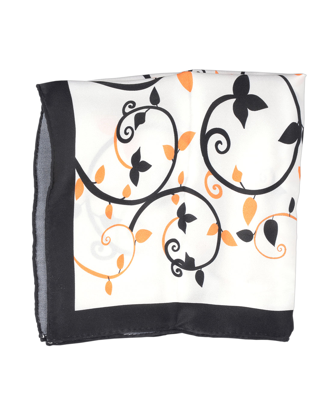 Pocket Square- Black Orange Floral On White - 2