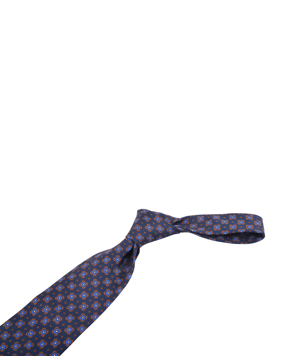 Brown And Blue Flowers On Navy Tie - 1
