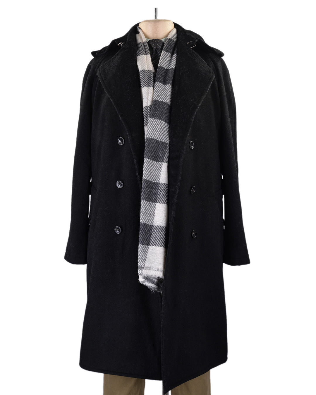 Cashmere Wool Scarf Black White Bold Checks Twill - 6