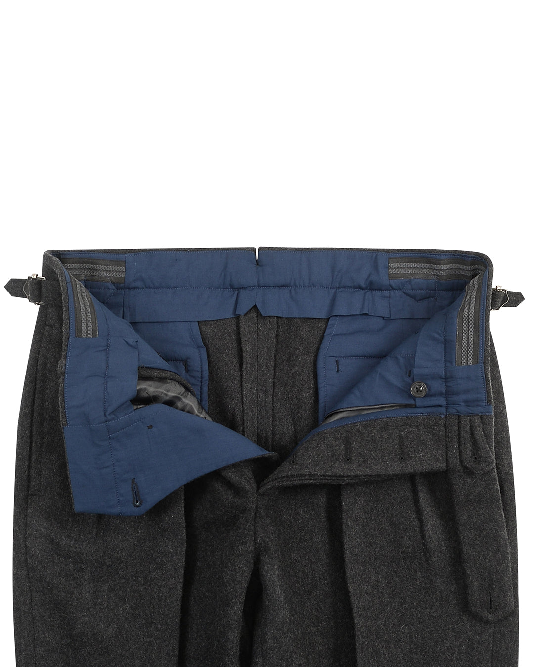 Charcoal Grey 100% Wool Flannel High Waisted Pant - 3