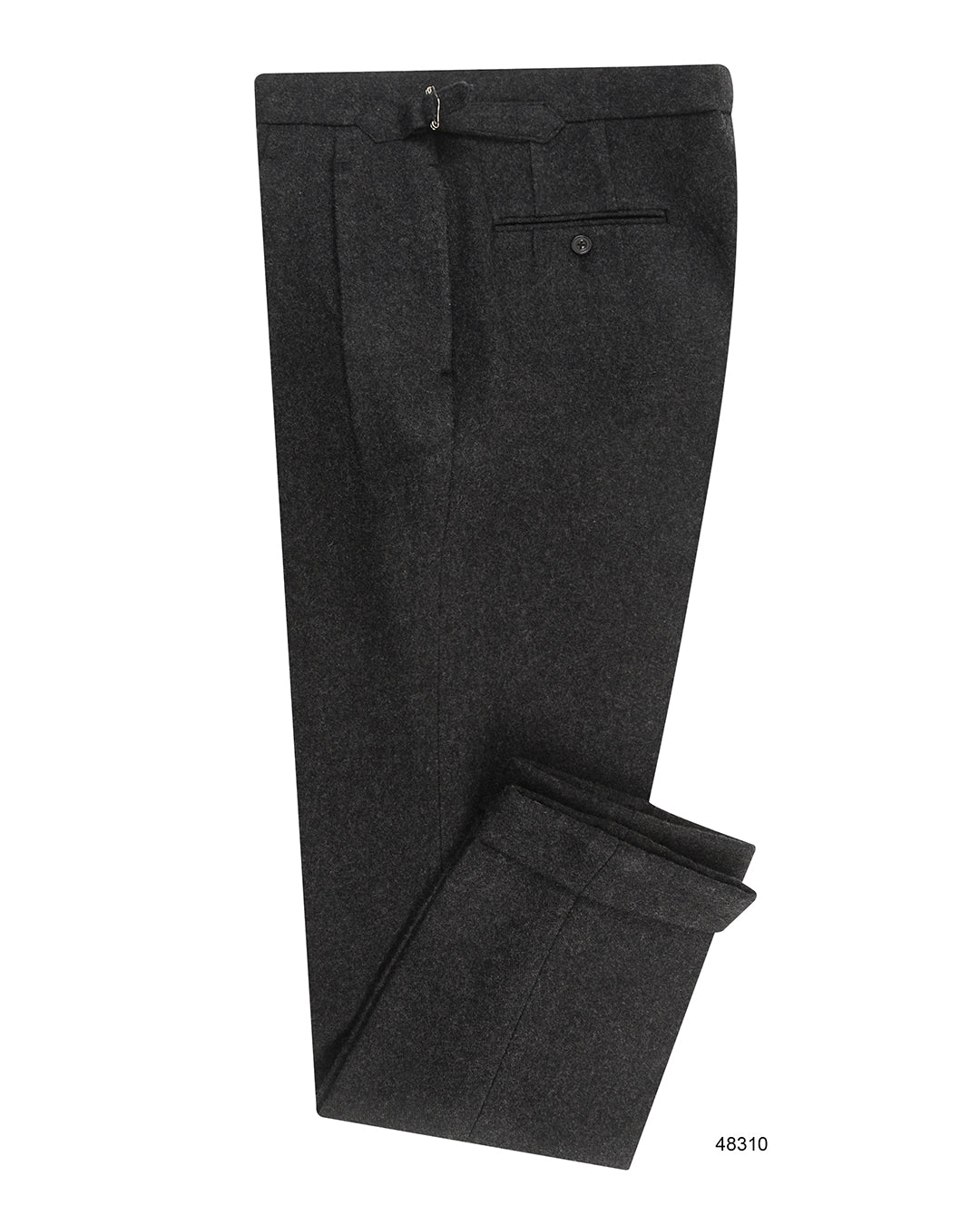Charcoal Grey 100% Wool Flannel High Waisted Pant - 1