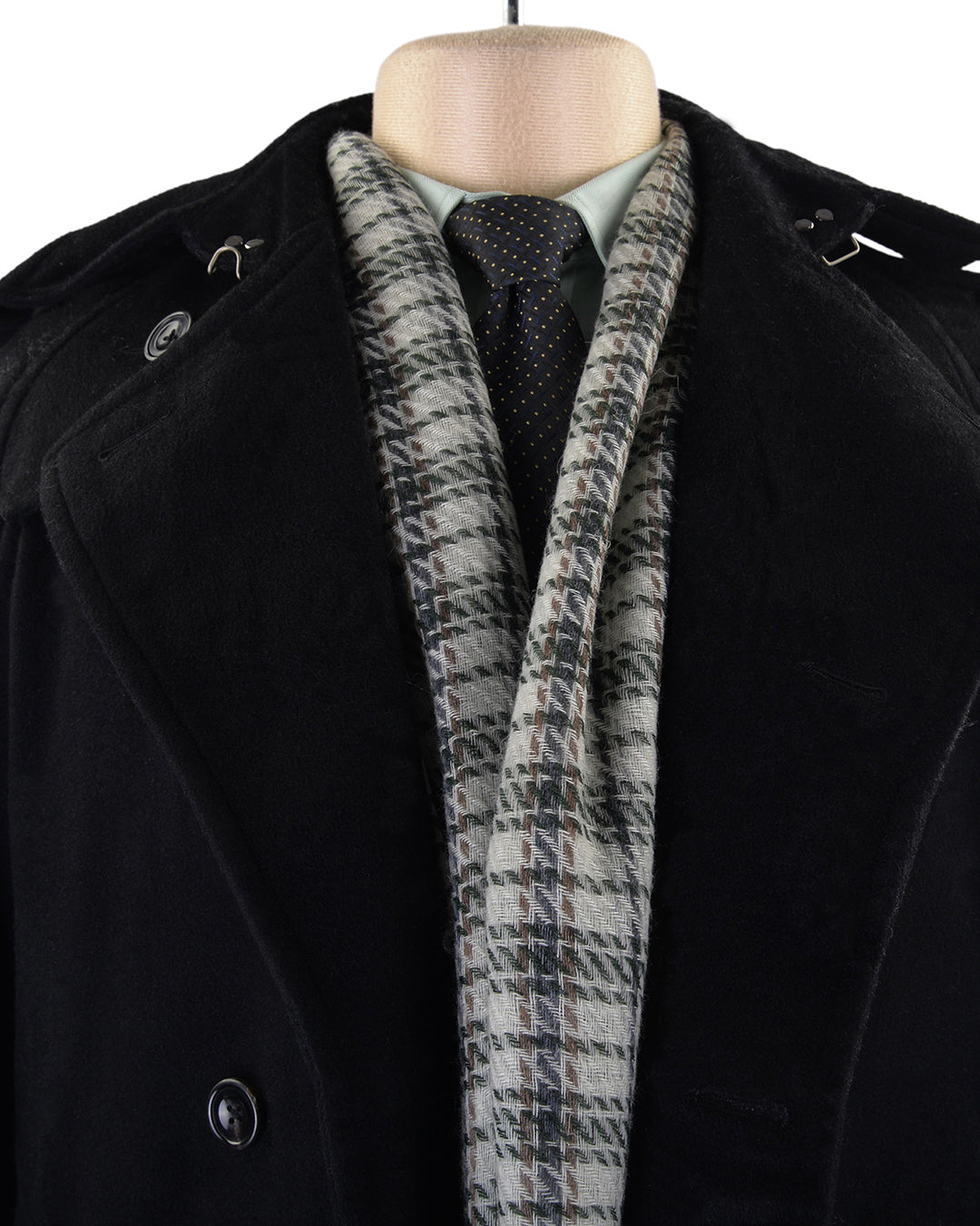Cashmere Wool Scarf Green Navy Checks On Off White - 6
