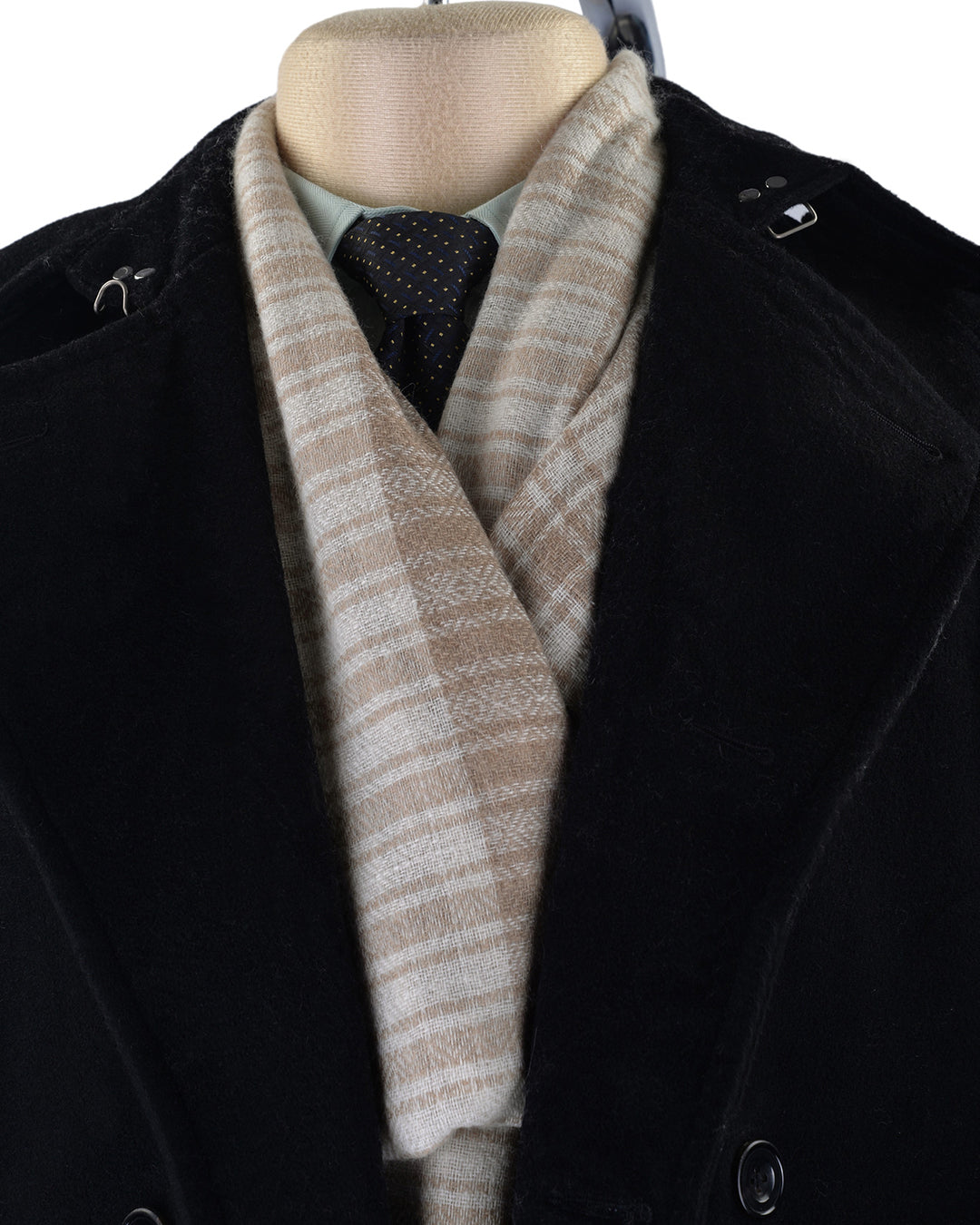Cashmere Wool Scarf Fade Brown Cream Checks With Self Design - 3