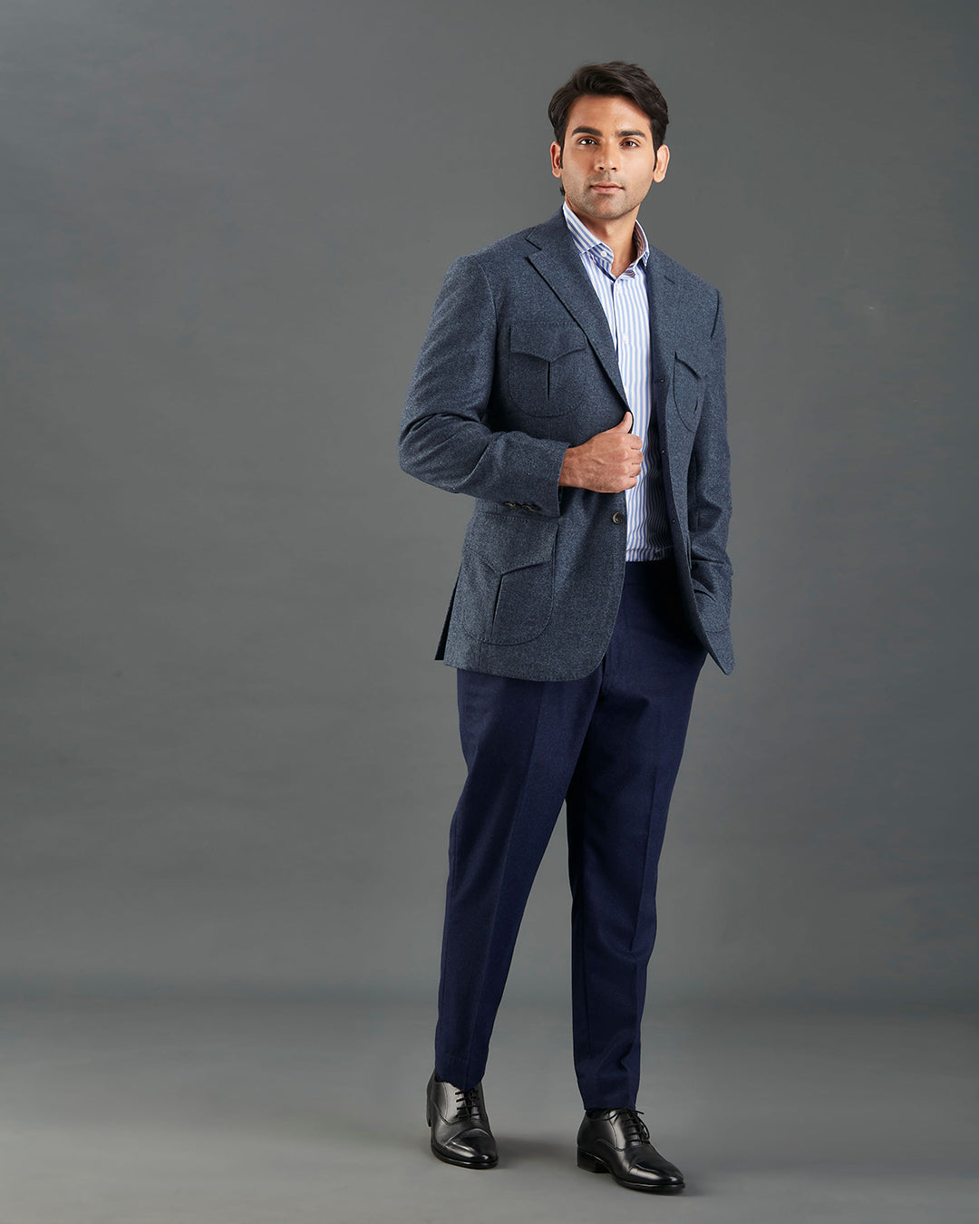 EThomas Prussian Blue Harringbone Jacket - 5