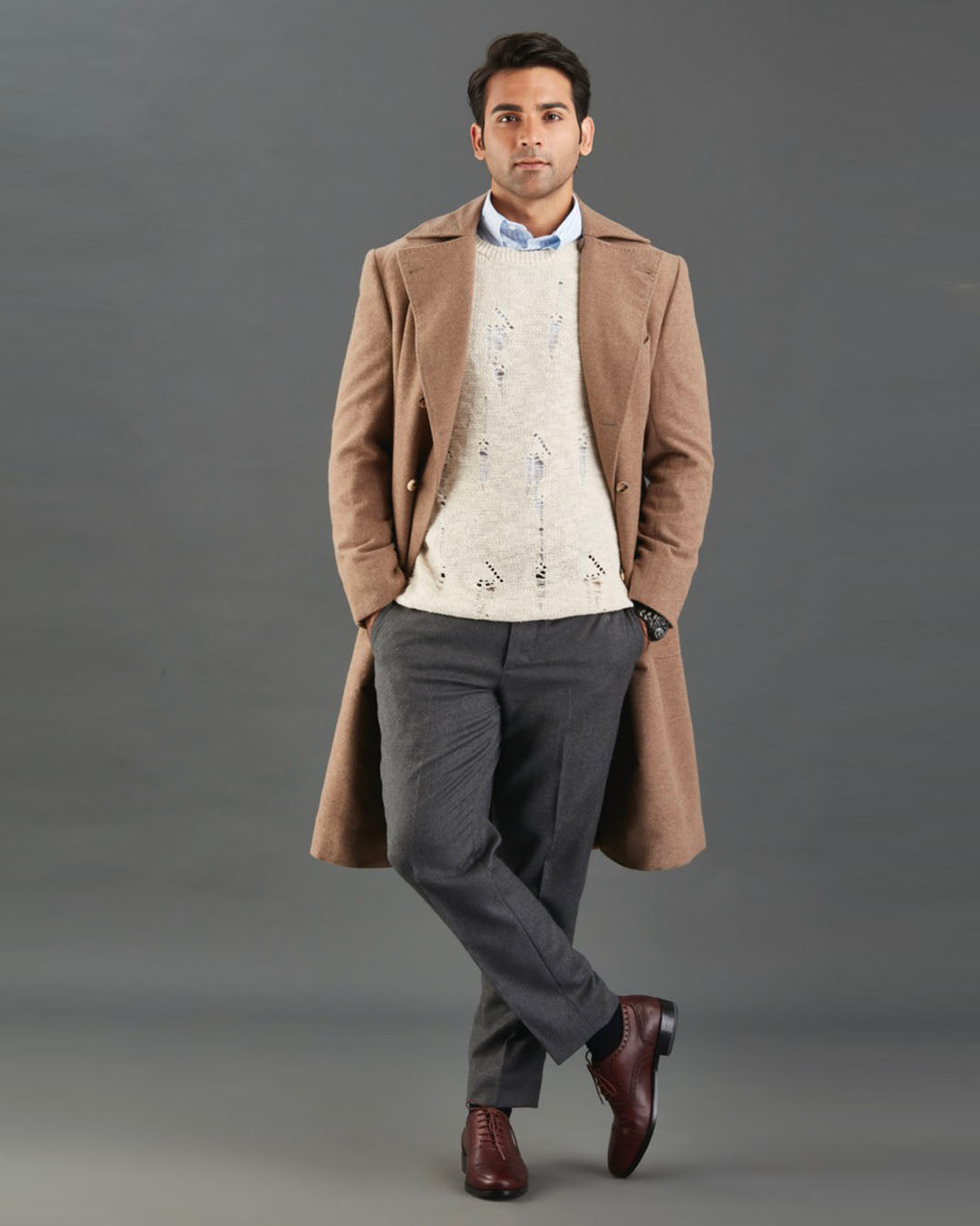 Drago 5% Cashmere 95% Wool: Fawn Flannel Over Coat - 4