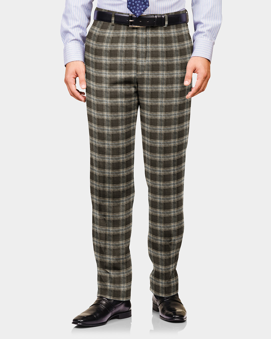 Loro Piana: Brown Off-white Twill Tartan Checks - 2