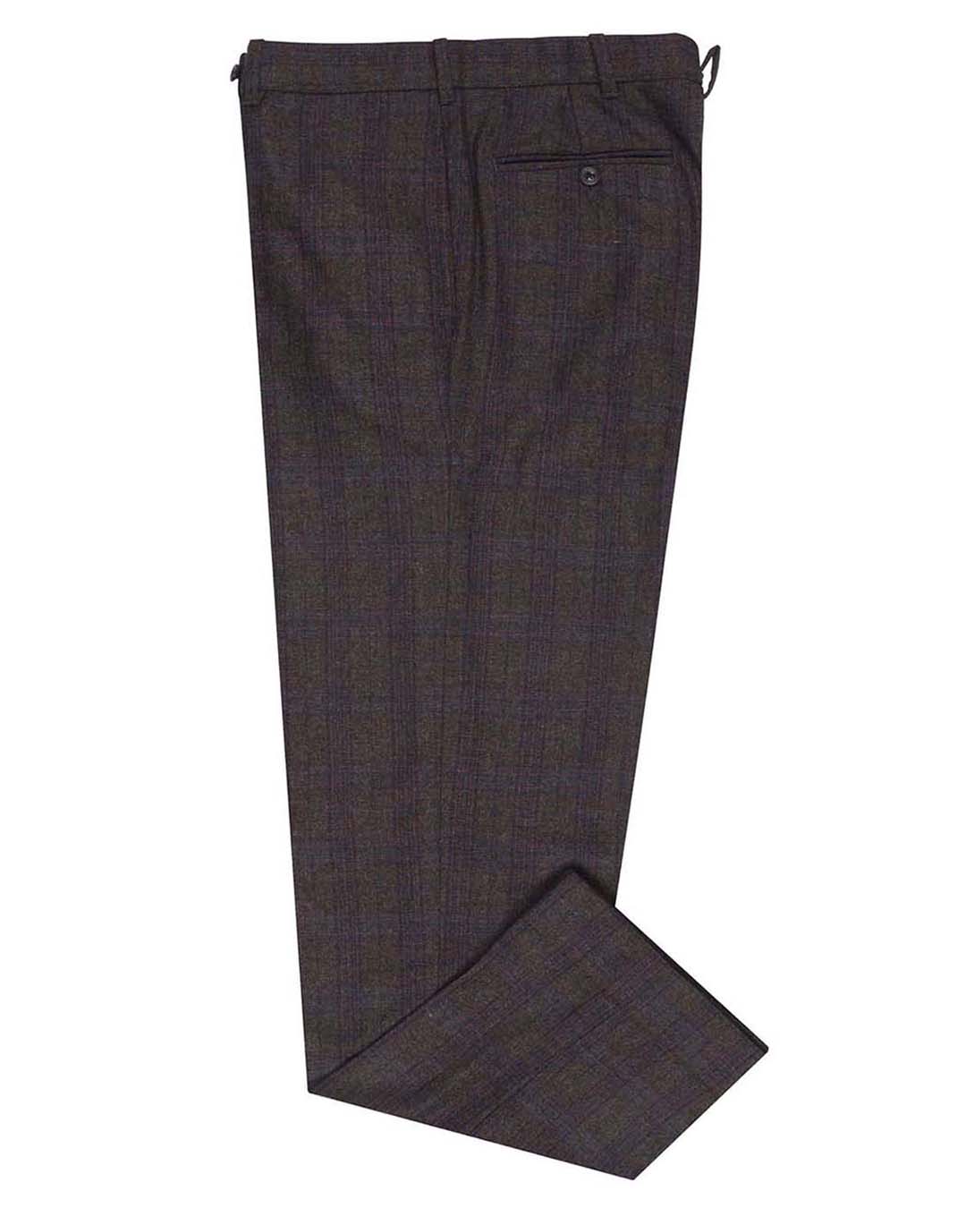 EThomas Charcoal Grey with Blue Brown Tartan Plaid 130s Wool - 1